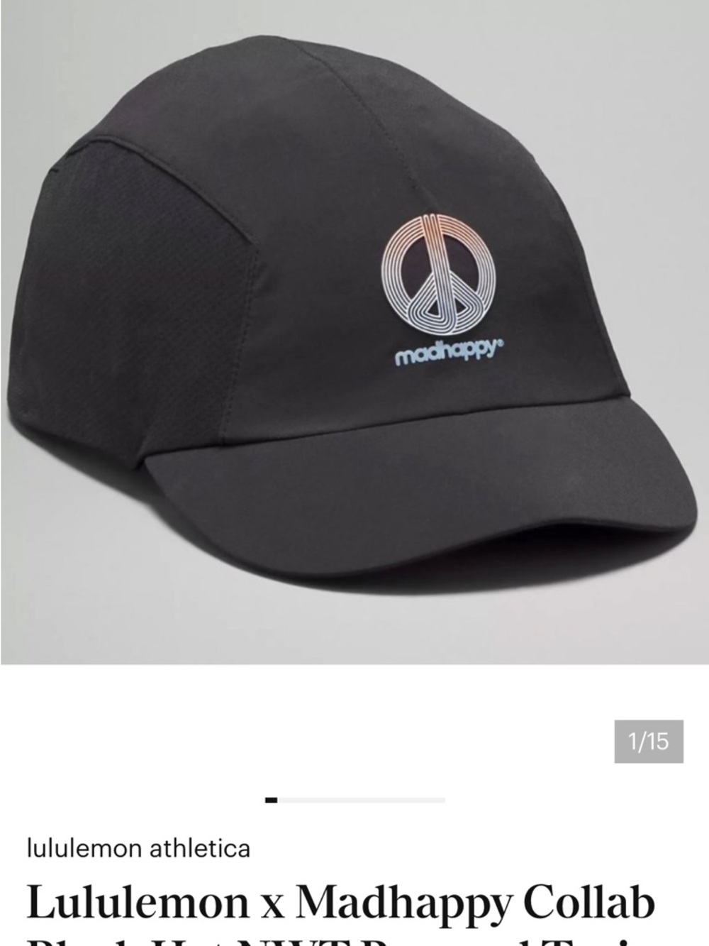 lululemon athletica Black Cap with White Outlined Peace Logo